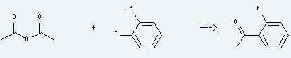 2'-Fluoroacetophenone is prepared by reaction of acetic acid anhydride with 1-fluoro-2-iodo-benzene.